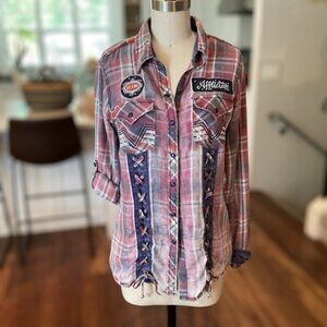 Affliction Black Premium Smitten Shirt Plaid Women Long Sleeve Shirt Size Medium